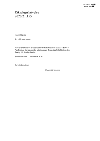 Omslaget till rskr. 2020/21:155