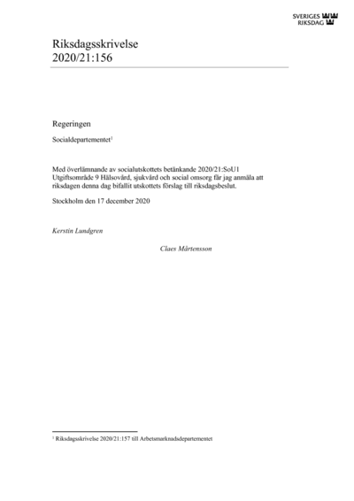 Omslaget till rskr. 2020/21:156