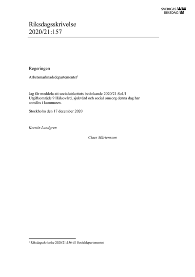 Omslaget till rskr. 2020/21:157
