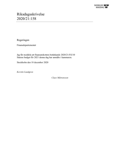Omslaget till rskr. 2020/21:158
