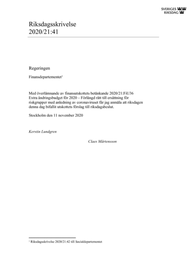 Omslaget till rskr. 2020/21:41