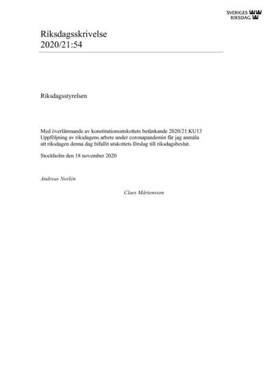 Omslaget till rskr. 2020/21:54
