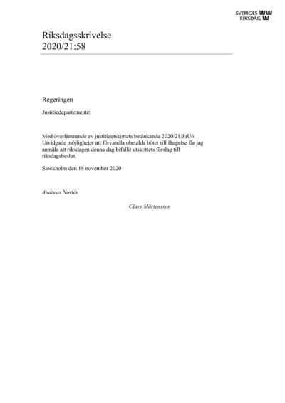 Omslaget till rskr. 2020/21:58