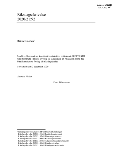 Omslaget till rskr. 2020/21:92