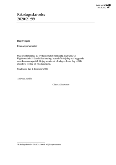 Omslaget till rskr. 2020/21:99