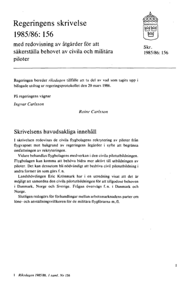 Omslaget till skr. 1985/86:156