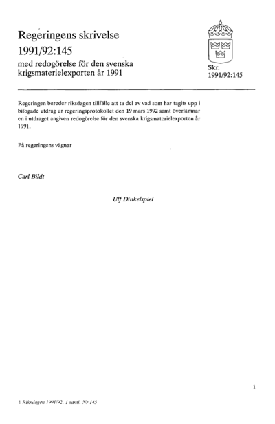 Omslaget till skr. 1991/92:145