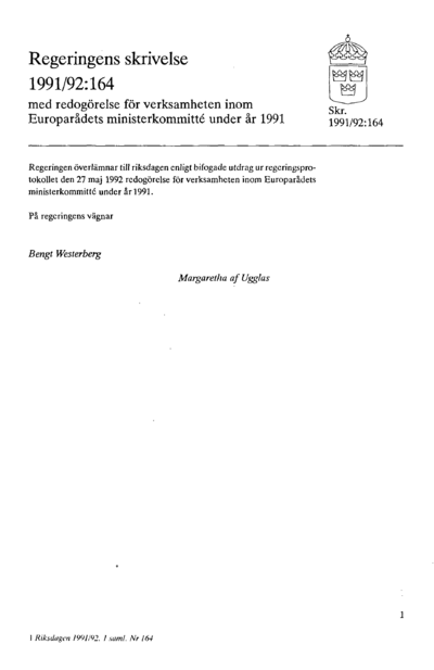 Omslaget till skr. 1991/92:164