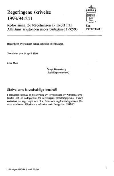 Omslaget till skr. 1993/94:241