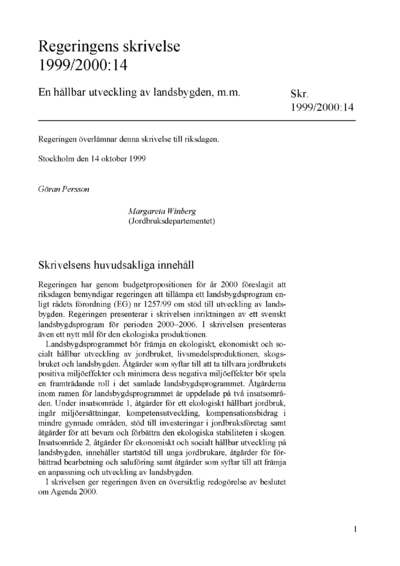 Omslaget till skr. 1999/2000:14