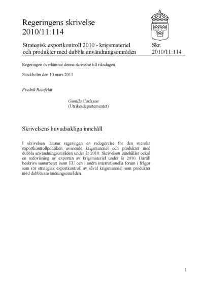 Omslaget till skr. 2010/11:114