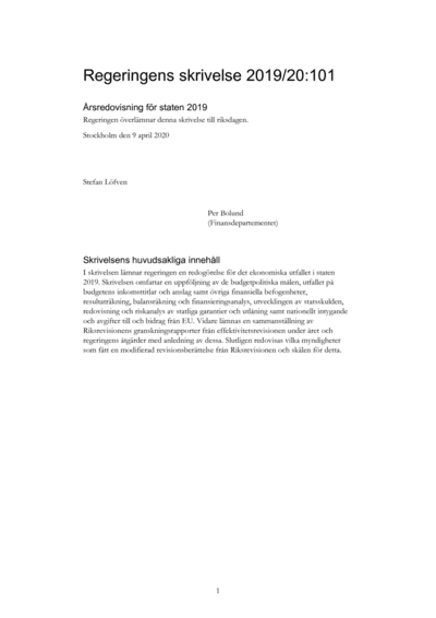 Omslaget till skr. 2019/20:101