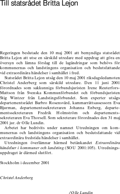 Omslaget till SOU 2001:105