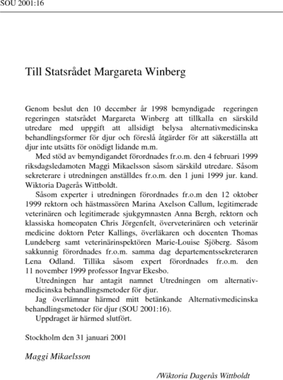 Omslaget till SOU 2001:16