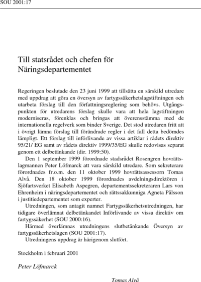 Omslaget till SOU 2001:17