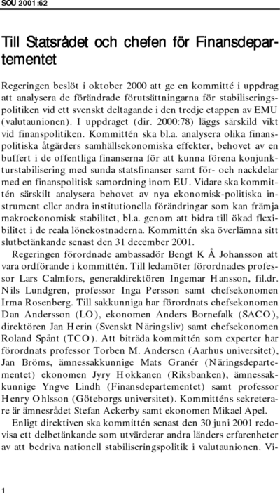 Omslaget till SOU 2001:62