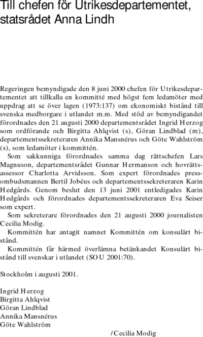 Omslaget till SOU 2001:70