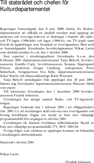 Omslaget till SOU 2001:84