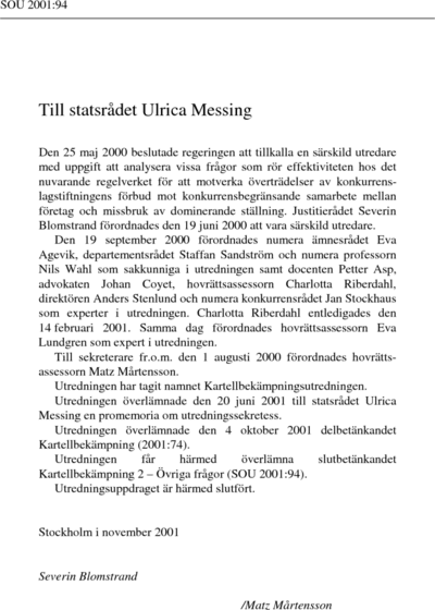 Omslaget till SOU 2001:94