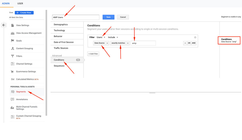 How to create a segment of AMP stats on Google Analytics reports