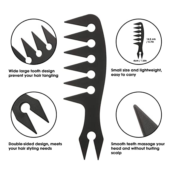 CERO ? 3D Printed Large Wide Tooth Vintage Classic Oil Head Pomade Styling Comb Hairdressing Tools (Black PLA Plastic)