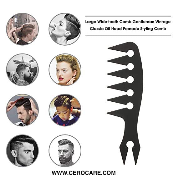 CERO ? 3D Printed Large Wide Tooth Vintage Classic Oil Head Pomade Styling Comb Hairdressing Tools (Black PLA Plastic)