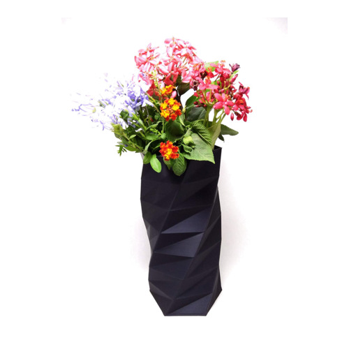 CERO 3D Printed Flower Vase 09 (Black PLA Plastic)