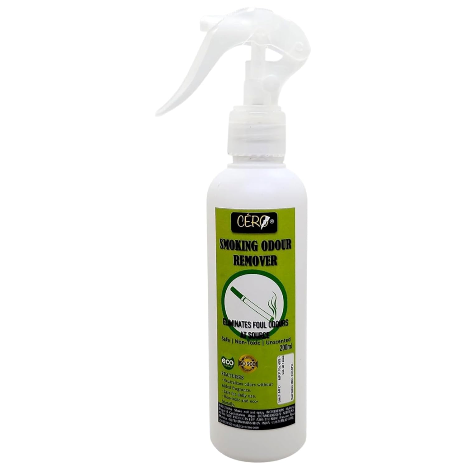 CERO® Post-Smoking or Fire Odour Remover (200ml) | Unscented, Non-Toxic & Eco-Friendly Odor Eliminator Cleanser Spray | Safe for All Surfaces. CERO® Post-Smoking or Fire Odour Remover (200ml) | Unscented, Non-Toxic & Eco-Friendly Odor Eliminator Cleanser Spray | Safe for All Surfaces.
