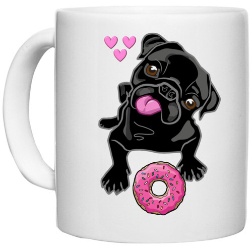 Pug & Doughnut | Black Pug with Pink Doughnut