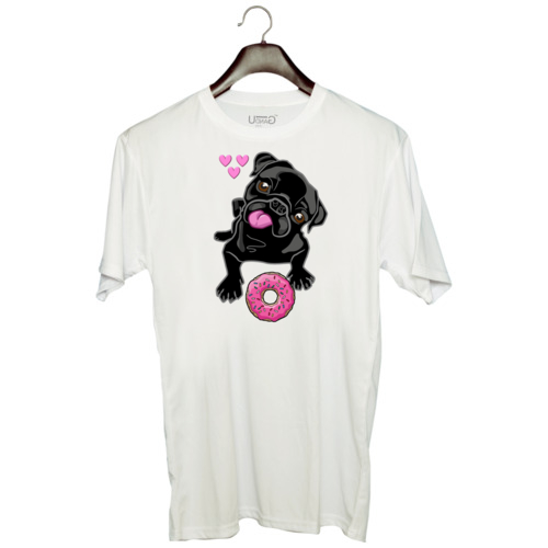 Pug & Doughnut | Black Pug with Pink Doughnut