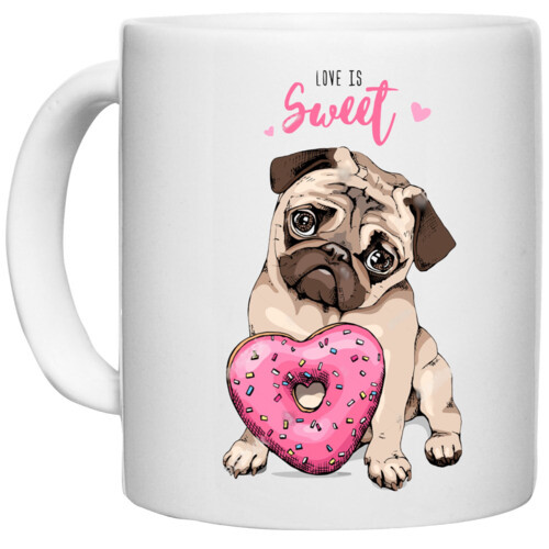 Pug & Doughnut | Pug with Pink Heart Doughnut